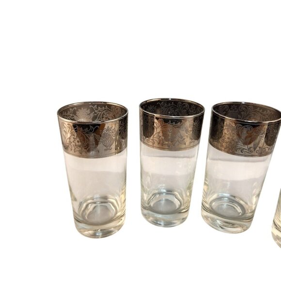 Dorothy Thorpe Style Mid-Century Silver Rimmed Highball Glasses Set Of 4 With Si - Picture 9 of 14